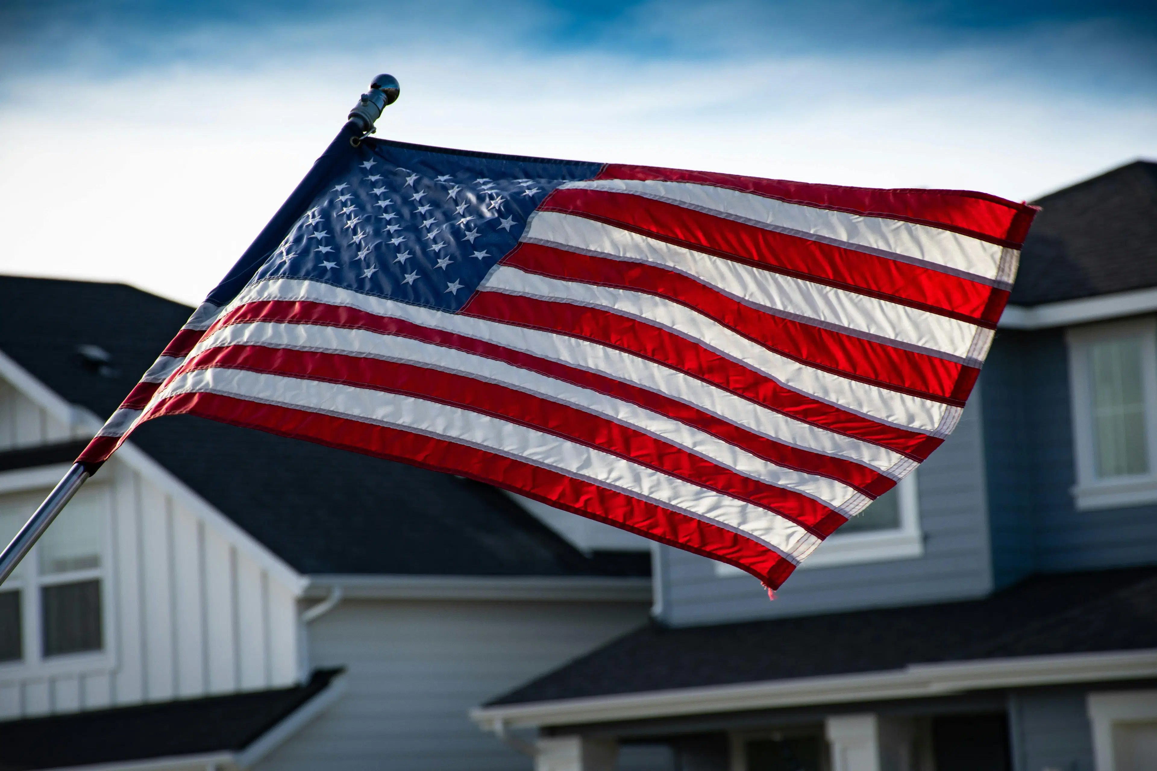 American flag on a front porch in an Atlanta neighborhood.